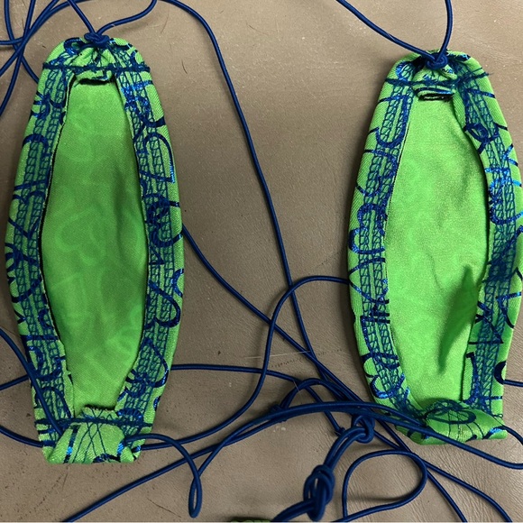 NWOT Sexy Skimpy Handmade Green Royal Blue Teardrop Slingshot Stripper Monokini - Picture 6 of 7